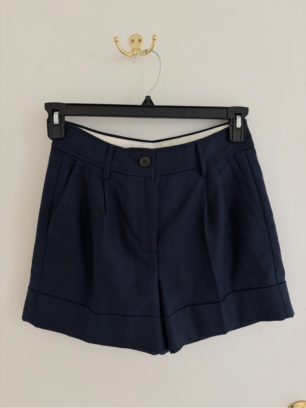 J. Crew Navy High-Waist Pleated Tailored Linen Shorts